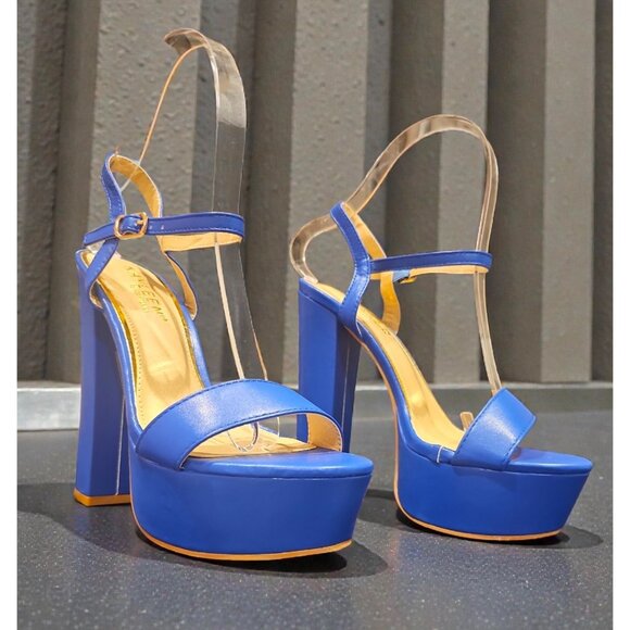 Shoes - Blue Platform High Heel Ankle Strap Sandals